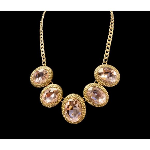 Erica Lyons Statement Necklace W/ Oval Pink Gemstones -220 - Picture 2 of 2